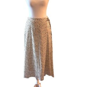 Uniqlo Polka Dot Midi Skirt Beige Black Size Small Flowing A-Line